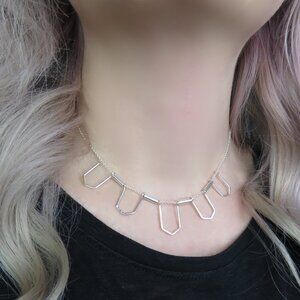 Silver Collar Necklace - Geometric Choker Statement Necklace Minimal Design